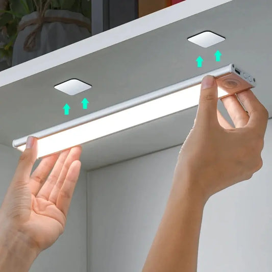 LED Motion Sensor Under‑Cabinet Light — 20 cm, 3 Color Modes (silver)