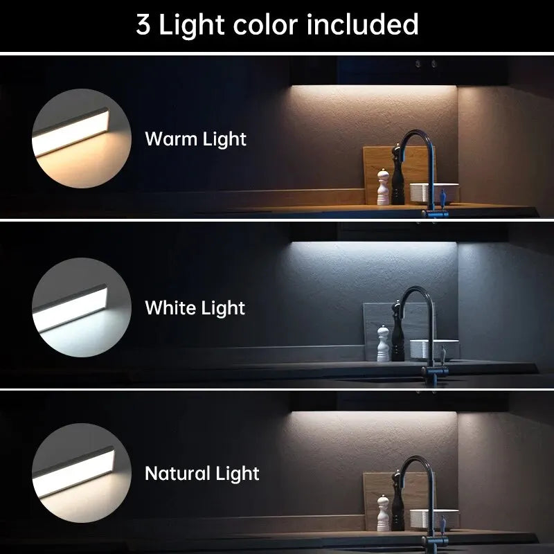 LED Motion Sensor Under‑Cabinet Light — 20 cm, 3 Color Modes (silver)